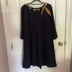 TALBOTS Navy Blue Ponte Scarf Neck Dress 16P